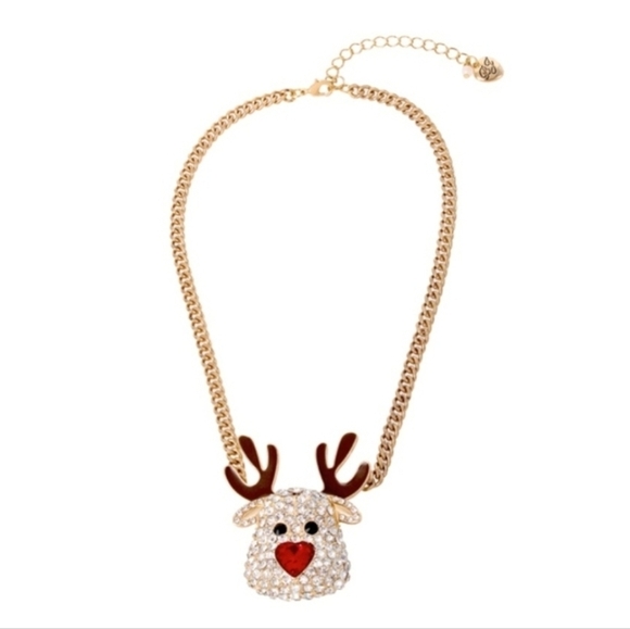 💛🔹️Betsey Johnson 🔹️ Gold Crystal Reindeer Pendant Necklace - Picture 5 of 9